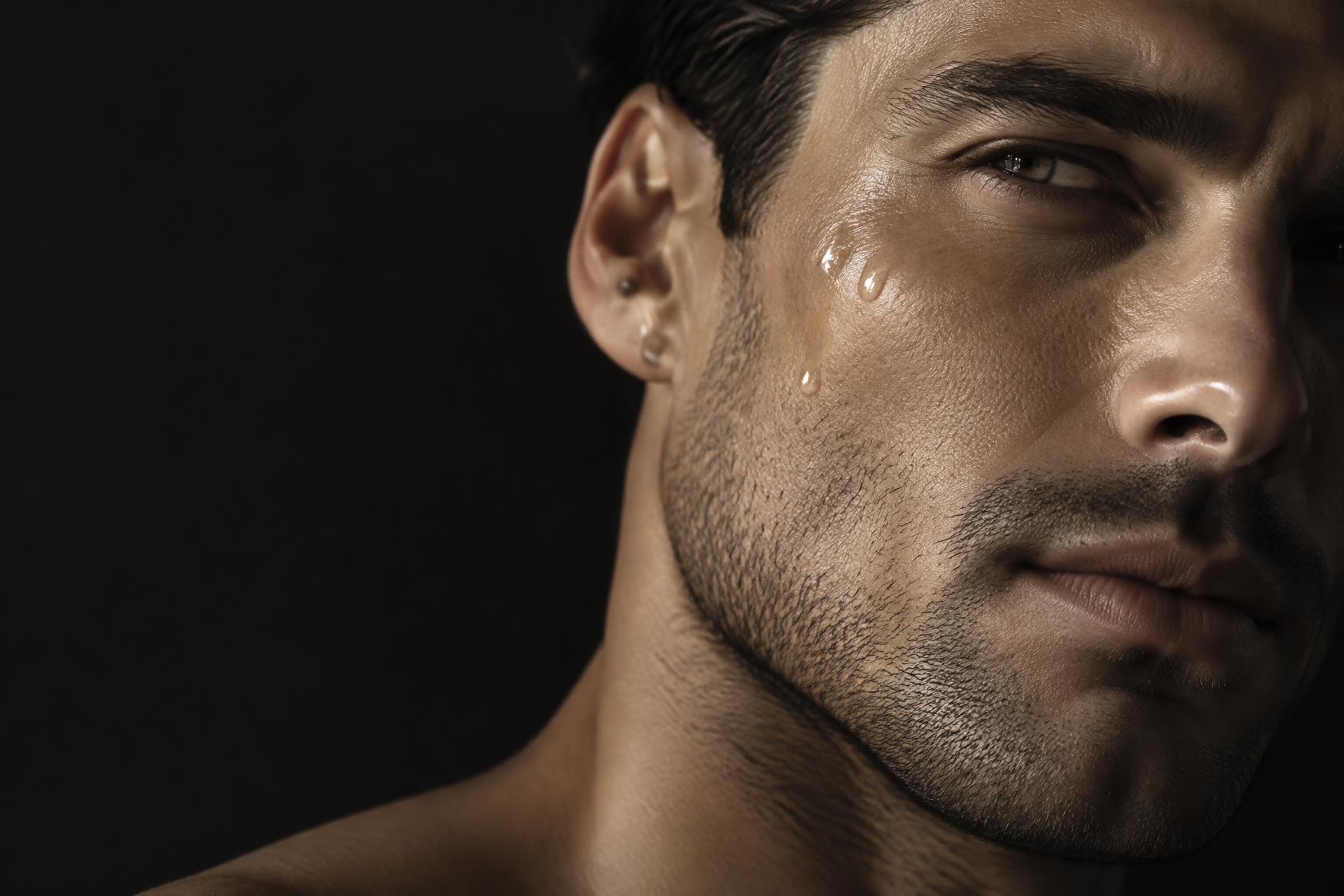 Man with serum on healthy skin